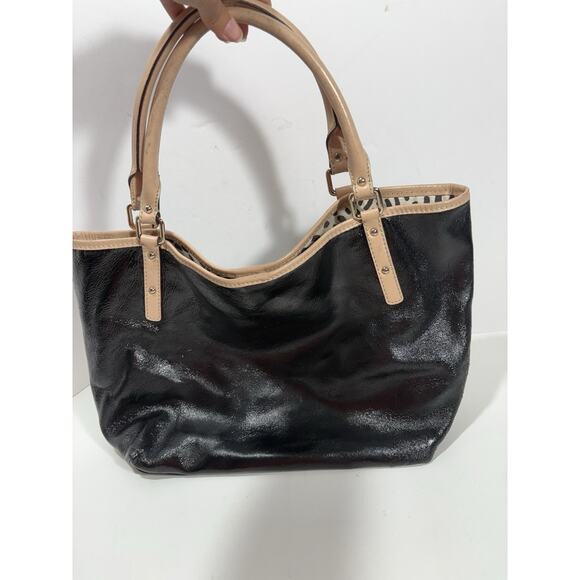 KATE SPADE BLACK PATENT LEATHER TOTE SHOULDER 2 Handles PURSE Bag - Picture 4 of 14